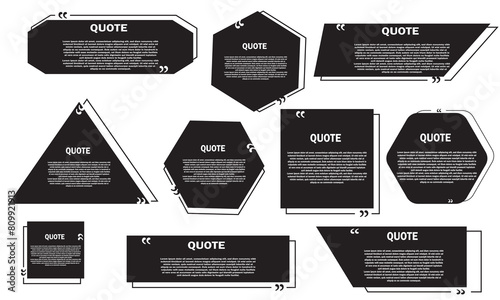Quote remark frames. Quotation frame, quotes and mention quotations remarks templates. Info tag, quote textbox blog remarks or discussion citation memo word label. Isolated on white background. EPS 10