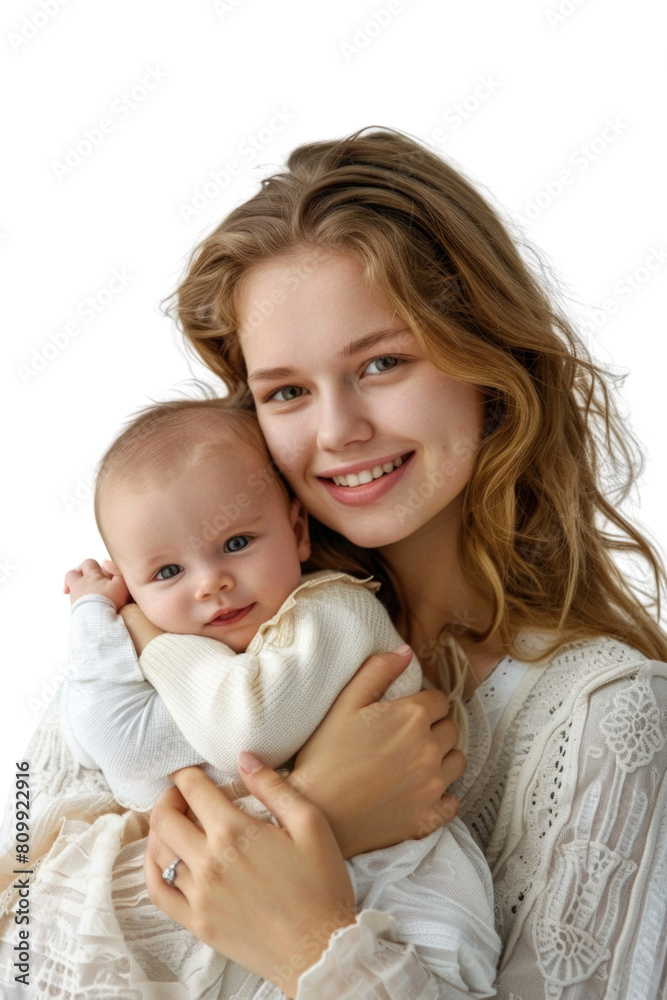 Mother and her newborn baby white background Mother and her newborn baby white background