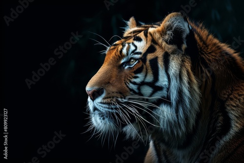 Tiger with a black background, also known as a Tiger, against a black backdrop, Ai generated