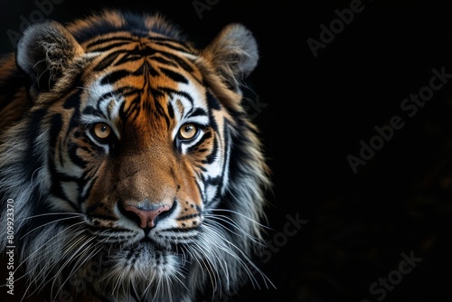 Tiger with a black background  also known as a Tiger  against a black backdrop  Ai generated