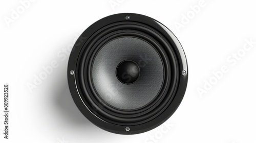 An isolated black speaker against a white background