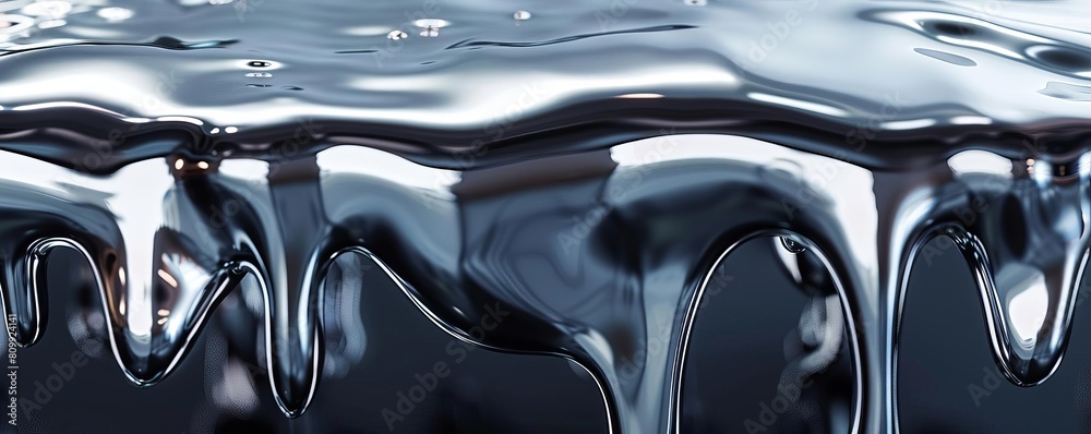 Create an image of a liquid metal, such as mercury, with a dark background.