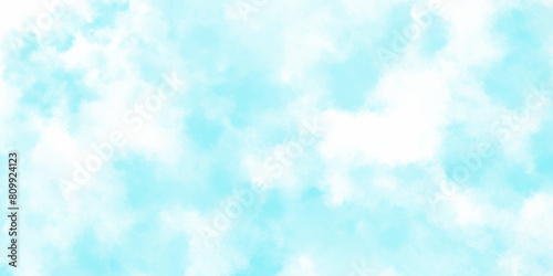Blue sky with white clouds Abstract nature background of romantic summer. Sunny sky blue light watercolor aquarelle painting brush effect. Fantastic fuzzy and puffy blue sky for design.	
