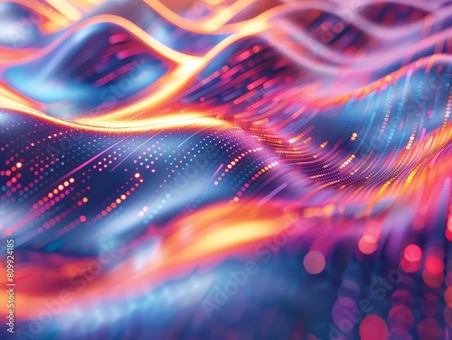 An abstract image of a colorful 3D landscape with glowing particles.