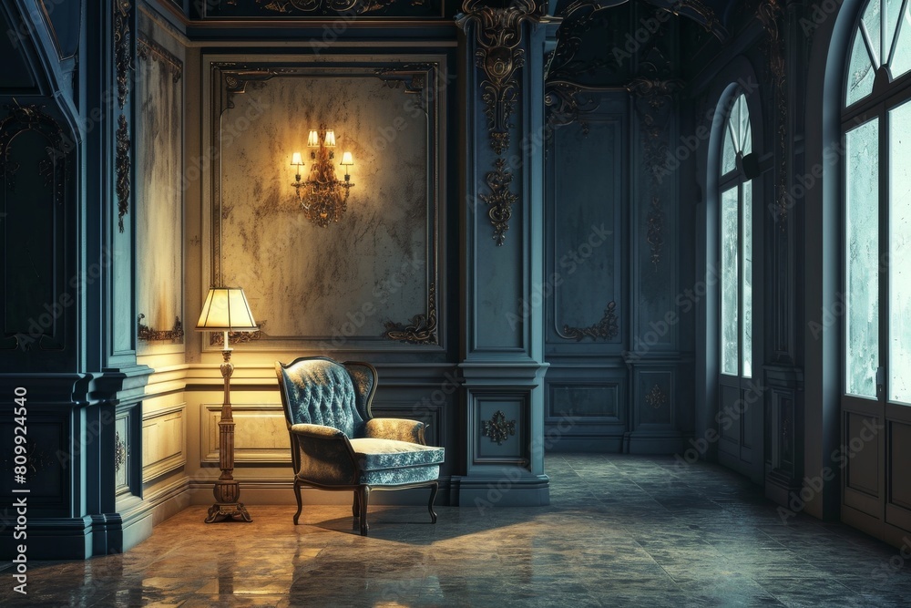 Wall and copy space in an empty elegant room at night, Empty elegant dark room at night with copy space concept, Ai generated Wall and copy space in an empty elegant room at night, Empty elegant dark room at night with copy space concept, Ai generated