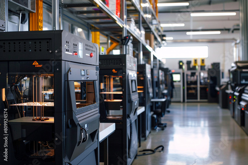 Inside view of a 3D printing farms maintenance area, where machines are tuned and calibrated for optimal performance  photo