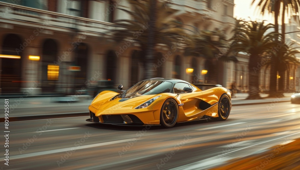 Highlight the adrenaline-pumping speed of the hypercar as it blurs past, a testament to cutting-edge automotive engineering.