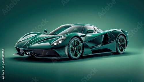 Highlight the hypercar s sleek profile with a high-contrast shot against the vivid green canvas  exuding timeless elegance.