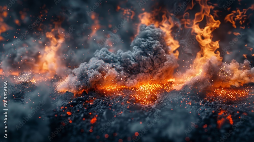 Dynamic explosion of fire and ash captures the raw power of nature in a mesmerizing display