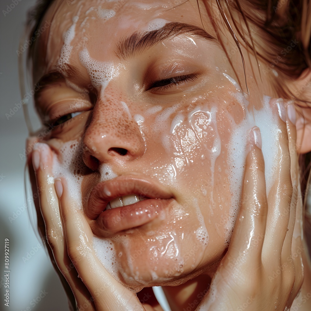 beautiful girl washing her face with face foam. cosmetics and washing products adverts. beautiful girl washing her face with face foam. cosmetics and washing products adverts.