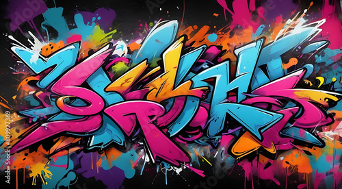 Vibrant colors design of abstract graffiti texture, a mix of abstract text and graffiti, background wallpaper style, 