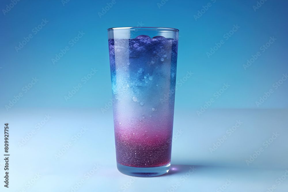 Tall Glass of Sparkling Soda with Starry Night Gradient on Light Blue Background