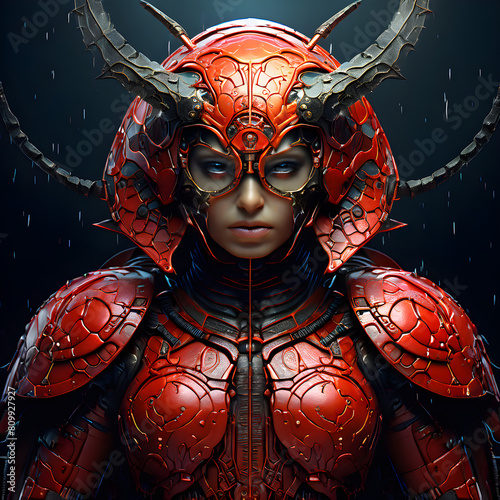 In this stunning artwork masterpiece, we see a ladybug warrior like never before. Through intricate details and stunning shading, the warrior's armor gleams with an otherworldly sheen, contrasting aga photo