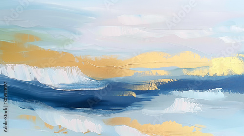 Abstract Seascape in Pastel Hues: Digital Art Depicting Tranquil Ocean Waves and Soft Sunset Sky