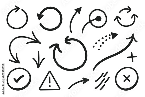 Doodle lines, Arrows, circles and curves vector.hand drawn design elements isolated on white background for infographic. vector