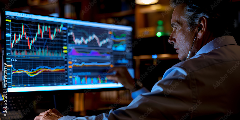 Businessman analyzing market on a chart on a computer
