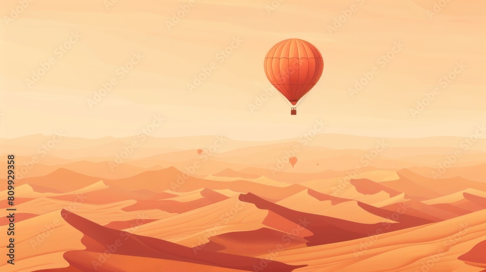 Hot Air Balloon Soaring Over a Desert Landscape at Sunset for Adventure and Travel Concepts