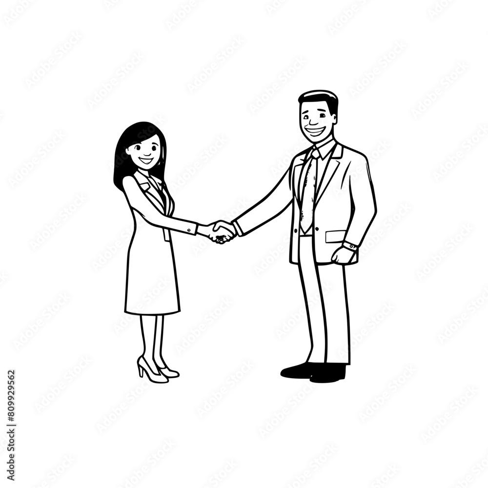 Cartoon illustration of a man and woman shaking hands black and white svg generative ai Cartoon illustration of a man and woman shaking hands black and white svg generative ai