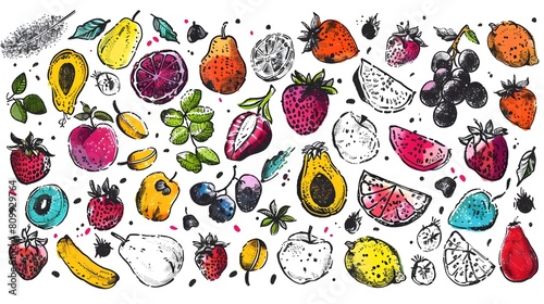 Meticulously Doodled Compiling Fruits and Wildflowers for and Website Use Generative ai