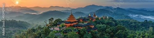 Hilltop Temple Sanctuary with Panoramic Vistas and Tranquil Courtyards Amidst the Beauty of Nature