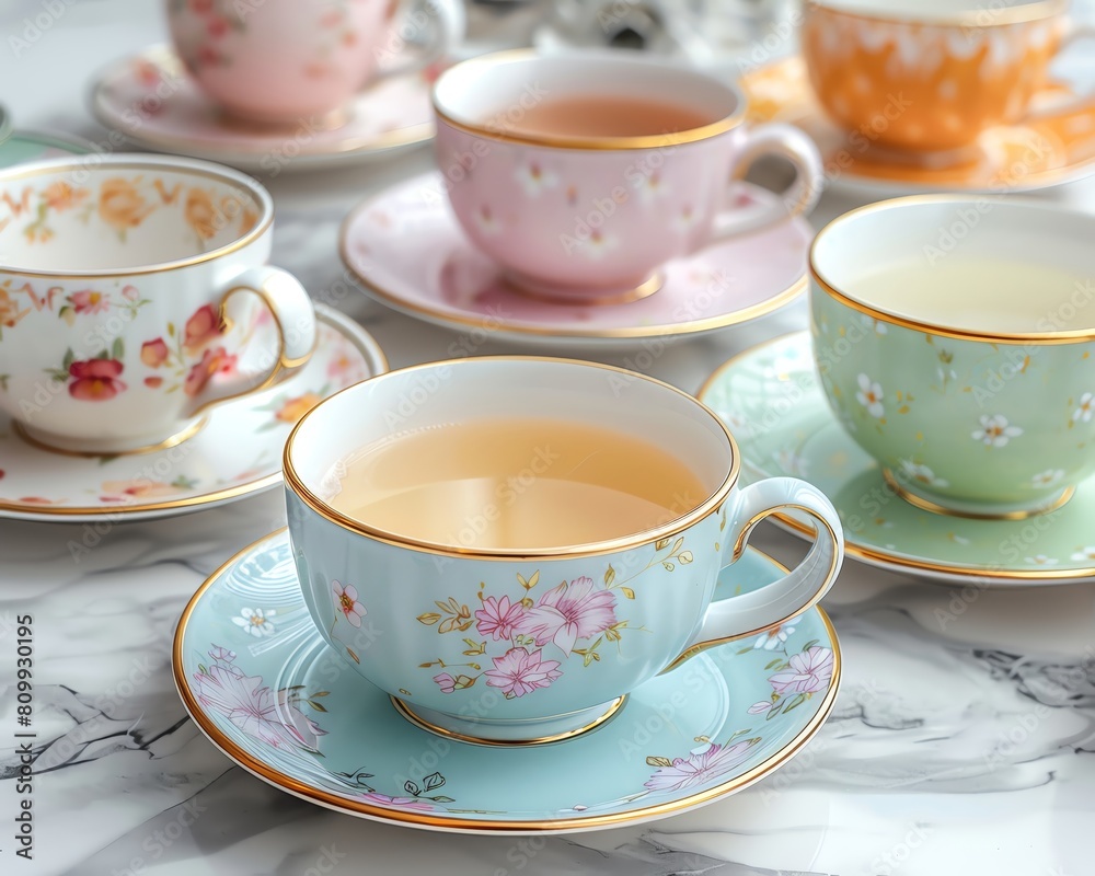 Fototapeta premium A set of elegant teacup mockups in pastel colors