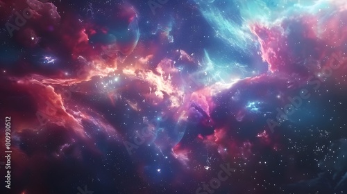 An abstract cosmic scene with swirling galaxies  nebulae  and stars in vivid colors  in 8K resolution