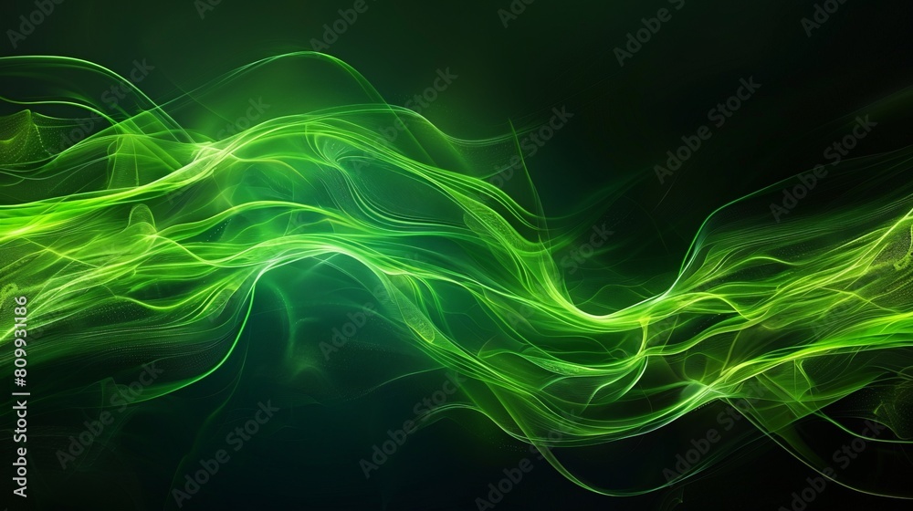 Radiant pulses of green light on a pitch-dark backdrop, capturing motion and energy