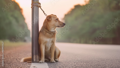 Cane abbandonato sul ciglio della strada  photo