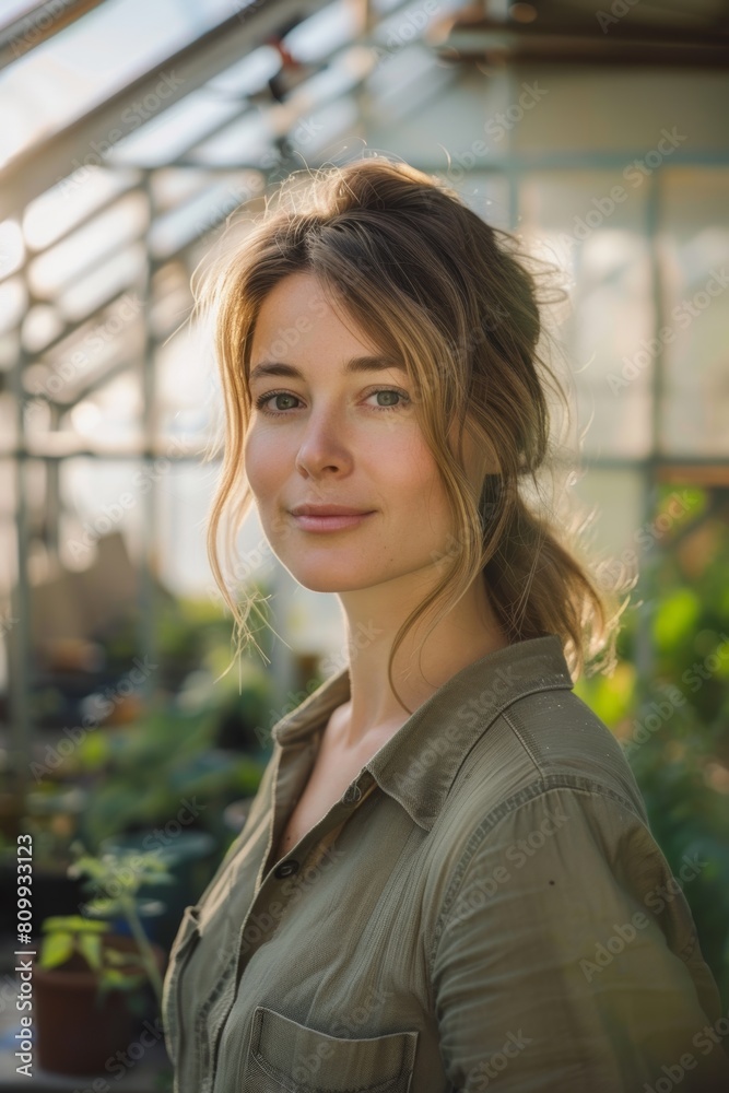 Portrait of woman in a greenhouse Portrait of woman in a greenhouse
