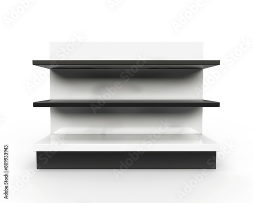 Three-Dimensional Wobler Advertising Display on Clean, Blank 3D Shelves with Dark Background