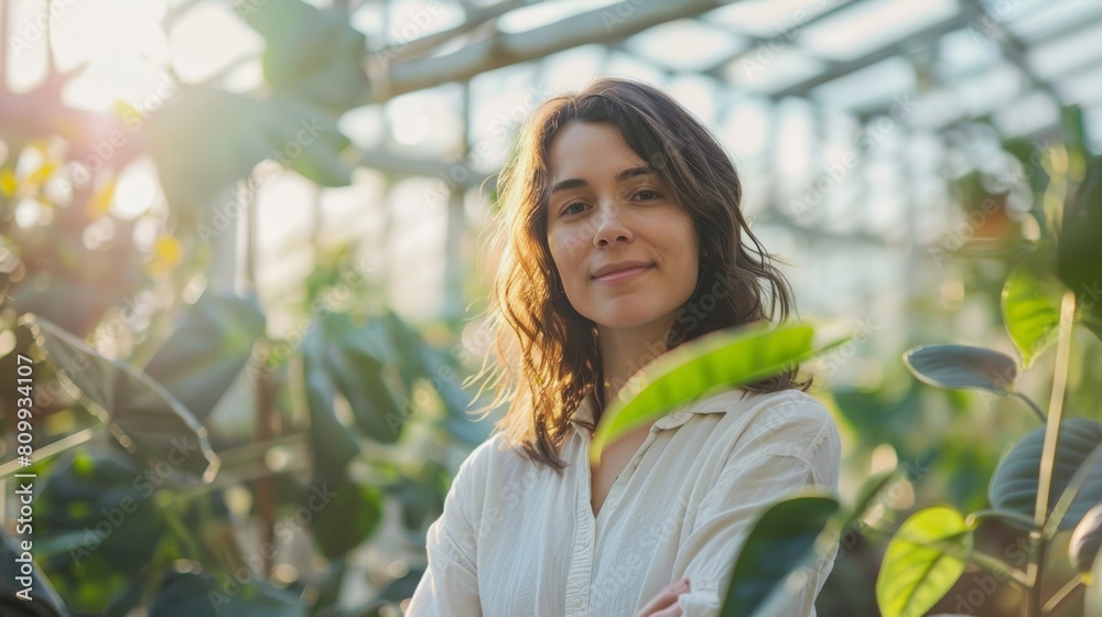 Portrait of woman in a greenhouse Portrait of woman in a greenhouse
