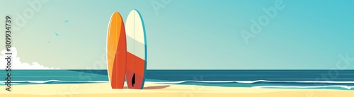 Coastal Adventure: Surfboards on Beach Vector Illustration， website header with copy space © JH