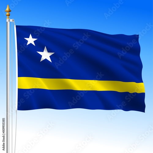 Curacao official national waving flag, dutch antilles, vector illustration