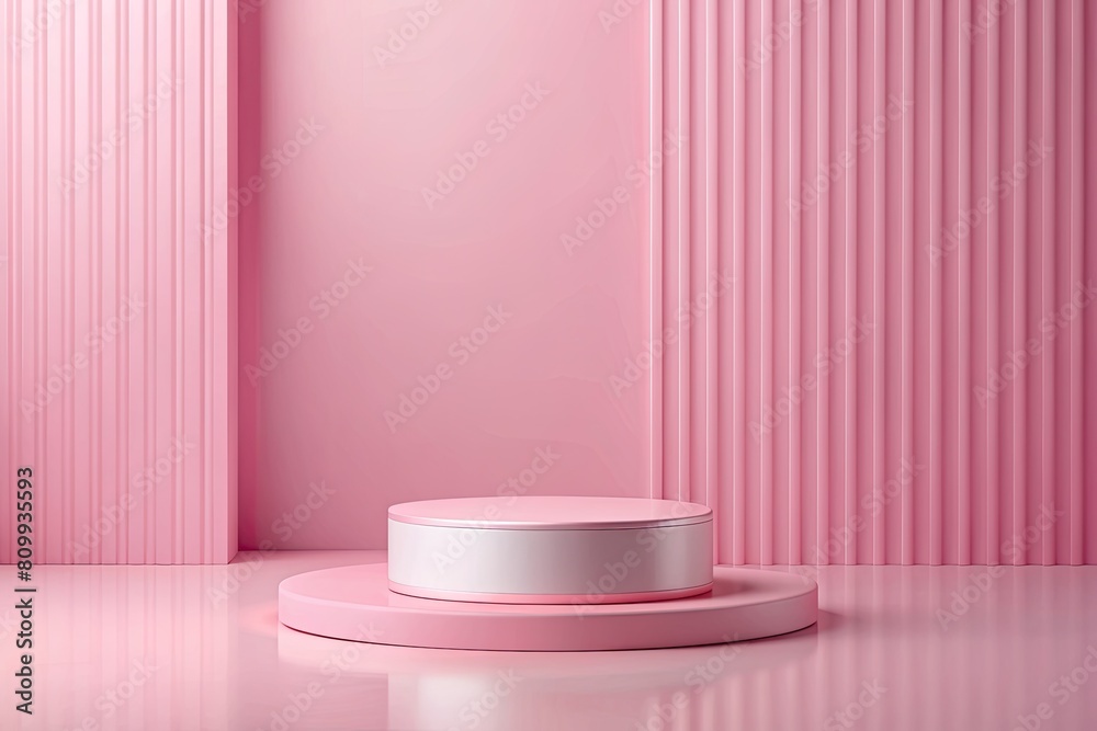 Abstract minimal geometric forms. Glossy pink podium for your design. Abstract minimal geometric forms. Glossy pink podium for your design.