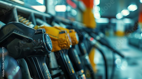 Detailed close-up of both diesel and petrol fuel pistols at a gas station, highlighting the ongoing fuel crisis and rising fuel costs