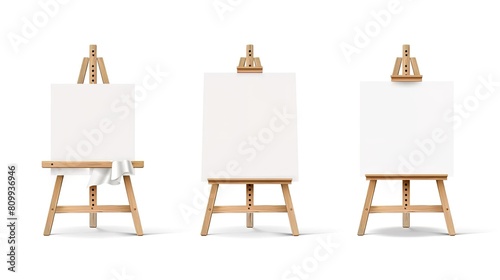 Art preparation: blank canvases on wooden easels, ready for creative expression photo