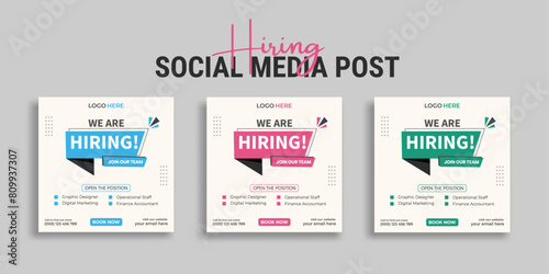 We are hiring job vacancy social media post or square web banner template vector design	