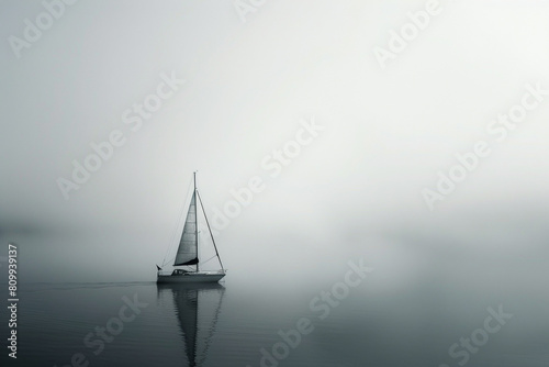 Lone sailboat navigating through fog, representing the clarity and direction provided by true leaders 