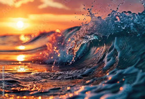 AI generative Beautiful seawater waves up close  seawater waves up close  beautiful seawater waves up close  calm sky and sun seawater waves up close  seawater or waves up close  close-up ocean waves 