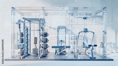 A gym with a variety of equipment including a squat rack, a bench press