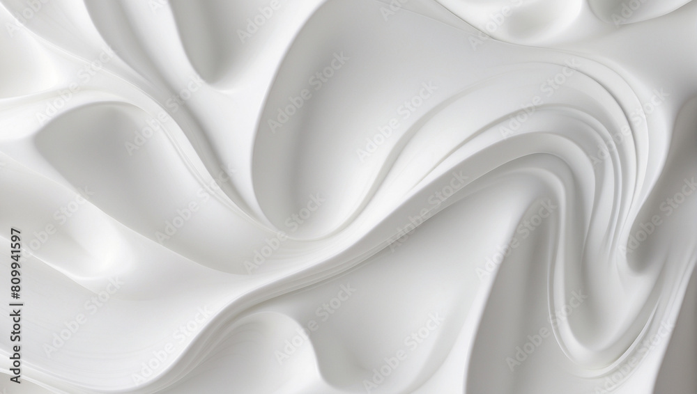 3D white wavy abstract background, modern smooth waves pattern flowing, curvy motion swirl design for presentation