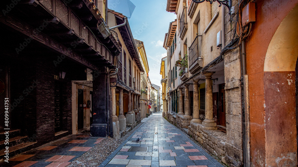 Typical medieval street of Aviles, Bances Candamo in the Sabugo neighborhood