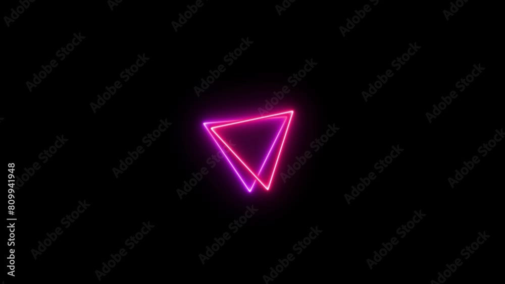 Absract neon triangle frame icon animation on black background. Absract neon triangle frame icon animation on black background.