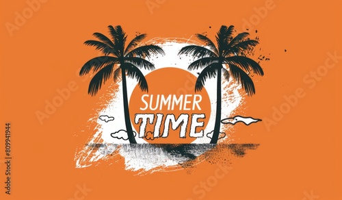 summer holiday poster    summer beach background with palm trees in orange tone