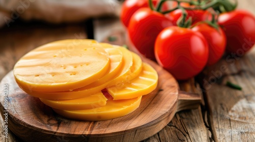 Sliced Colby Cheese with Fresh Ripe Tomatoes - A Delicious Dairy Product for Organic Food Lovers photo