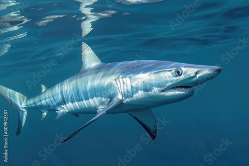 Shortfin Mako Shark in the Ocean: Underwater Predator of the Blue Reef  photo