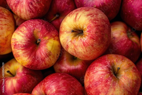 Raw Organic Red McIntosh Apples. Freshly Picked Apples with Vibrant Colors on Rustic Background photo