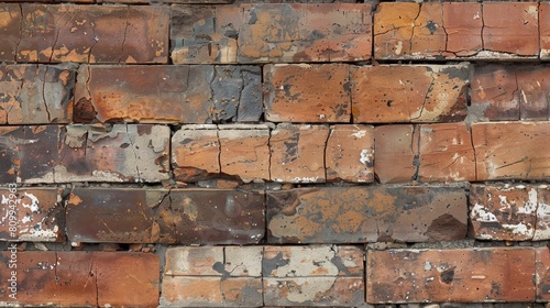 Aged brick texture  chipped edges  variations in red and brown tones