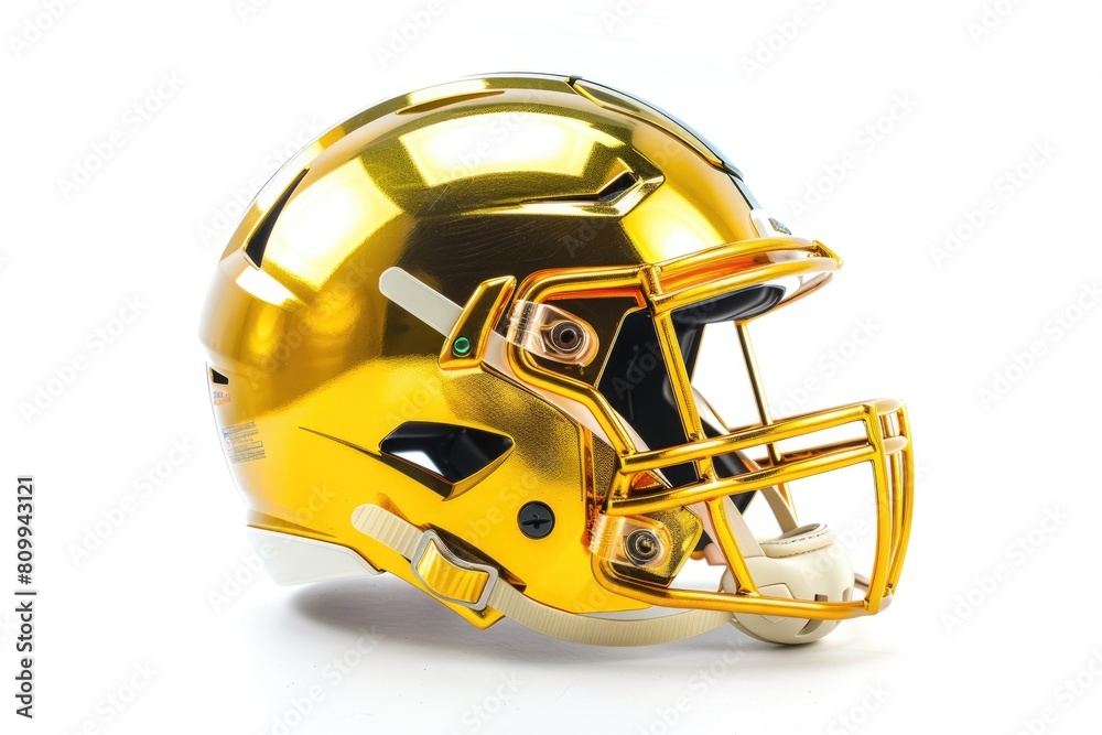 Fototapeta premium Modern Gold Football Helmet with Face Mask for Enhanced Protection - Isolated on White