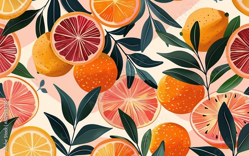Citrus fruits pattern, pastel colors